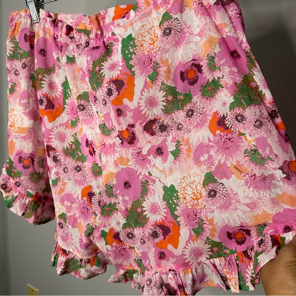 NWT GANNI 100% Organic Cotton Ruffle Shorts in Sugar Plum Size 40 / Size… - Picture 7 of 10